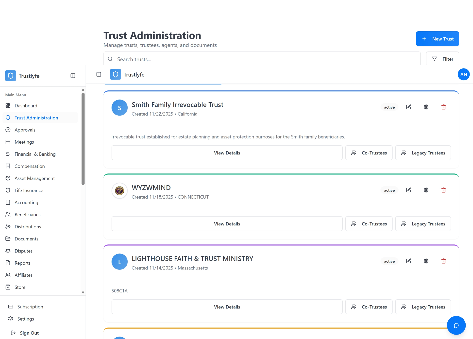 Trustlyfe - Professional Trust Management System